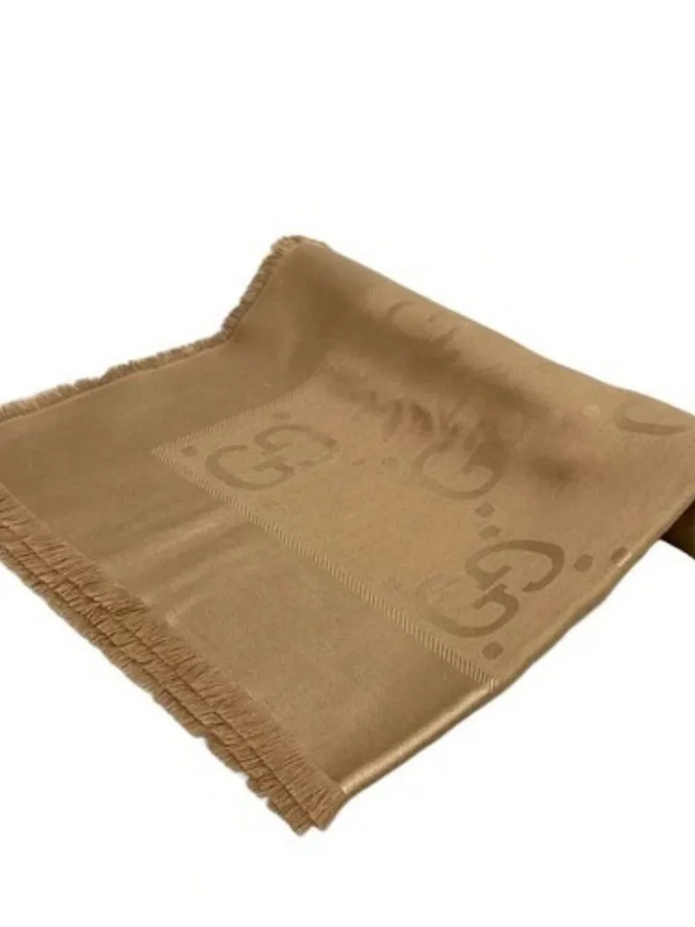 GUCCI GG jacquard silk-wool shawl 663671 Beige Silk Scarf